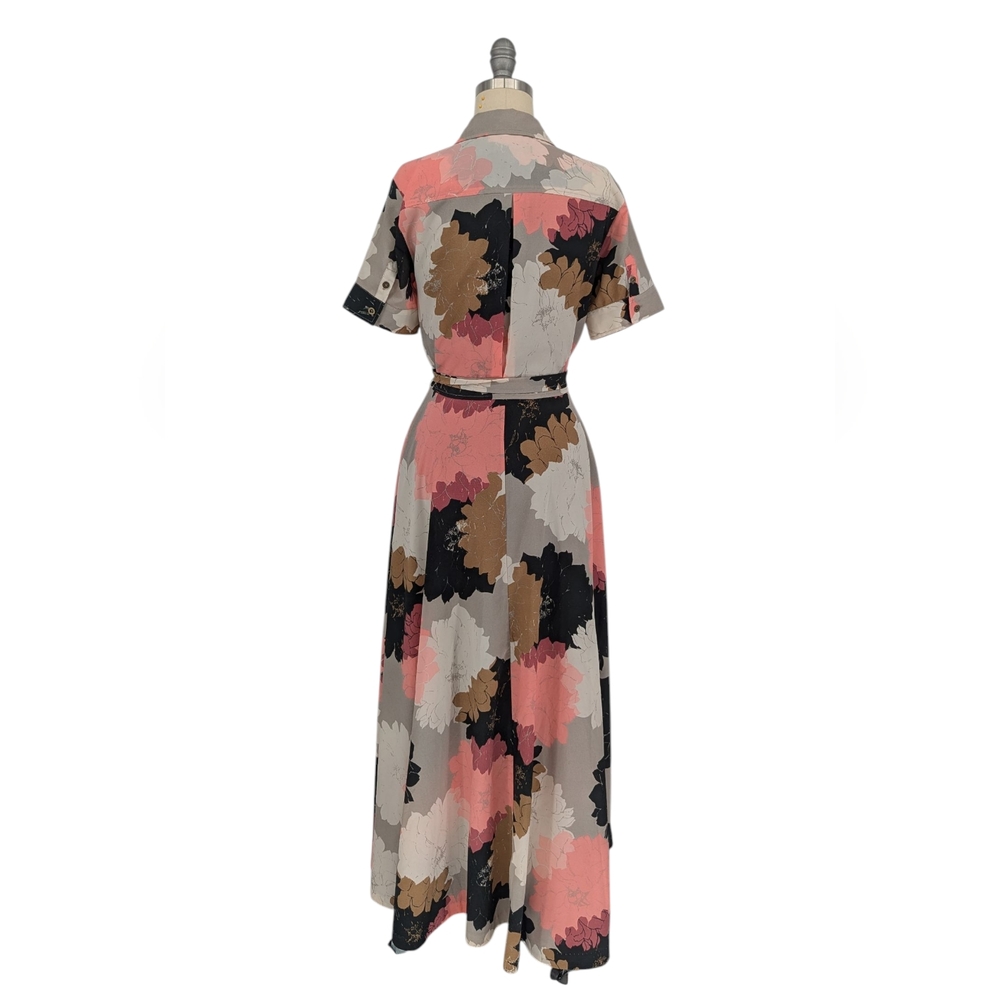 Banana Republic Coral Pink & Black Floral Maxi Shirt Dress - Picture 2 of 9